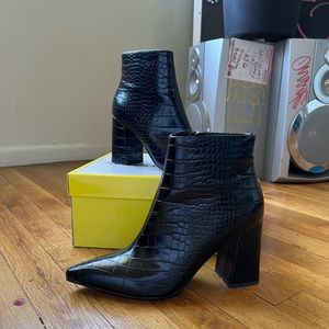 Black Faux Croc Booties